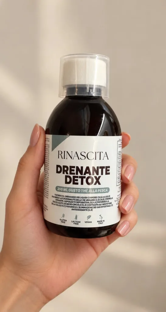 Drenante Detox Rinascita, integratore liquido 200 ml gusto tè alla pesca